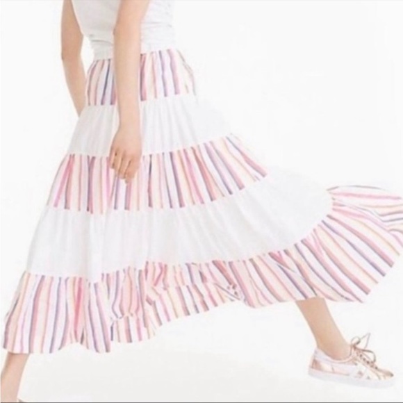 NWT J.Crew sorbet stripe tiered midi skirt - Picture 3 of 6